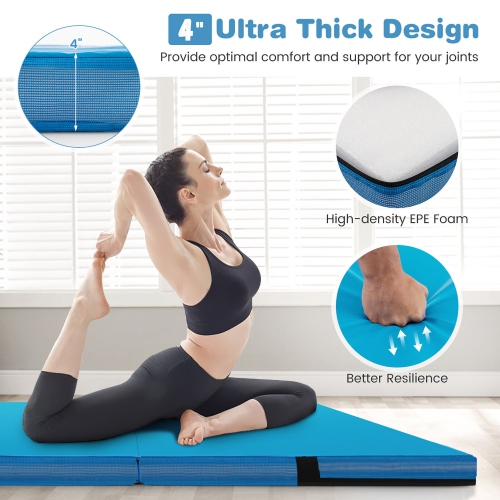 Gymax 4'x4'x4'' Bi-Folding Gymnastic Tumbling Mat W/Handles for Home Gym Yoga MMA Blue