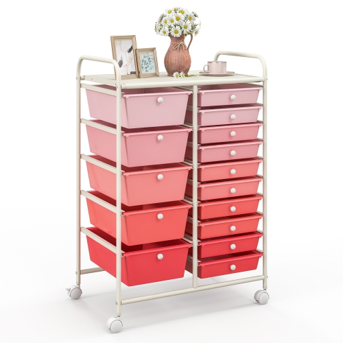 Gymax 15 Drawer Rolling Storage Cart Opaque Multicolor Drawers Home