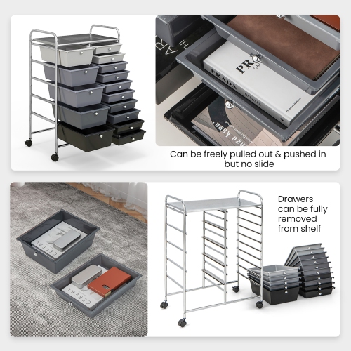 Gymax 15 Drawer Rolling Storage Cart Opaque Multicolor Drawers Home Organizer