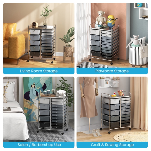 Gymax 15 Drawer Rolling Storage Cart Opaque Multicolor Drawers Home Organizer