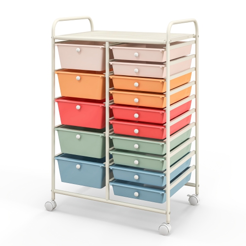 GYMAX  15 Drawer Rolling Storage Cart Opaque Multicolor Drawers Home Organizer