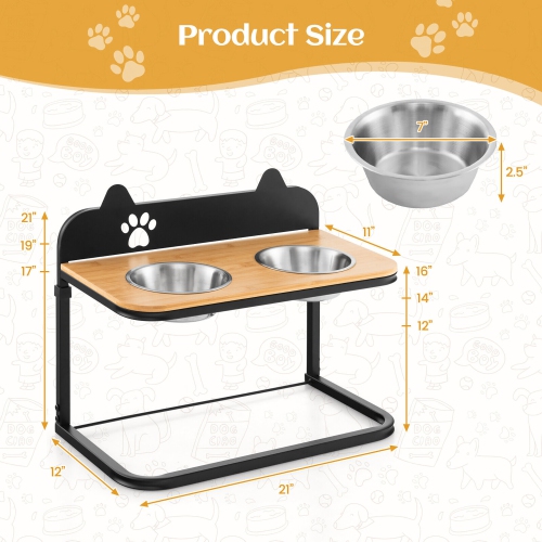 Gymax Elevated Dog Bowls 3 Adjustable Heights with 2 Stainless Steel Food Water Bowls