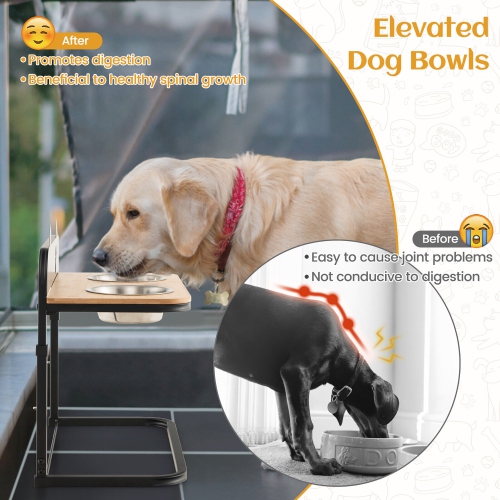 Gymax Elevated Dog Bowls 3 Adjustable Heights with 2 Stainless Steel Food Water Bowls