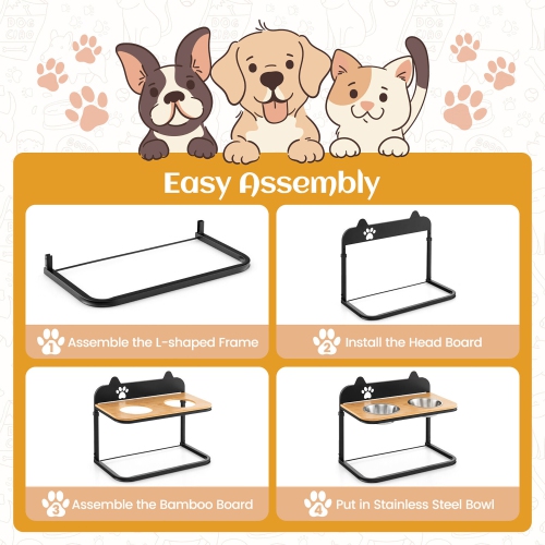 Gymax Elevated Dog Bowls 3 Adjustable Heights with 2 Stainless Steel Food Water Bowls