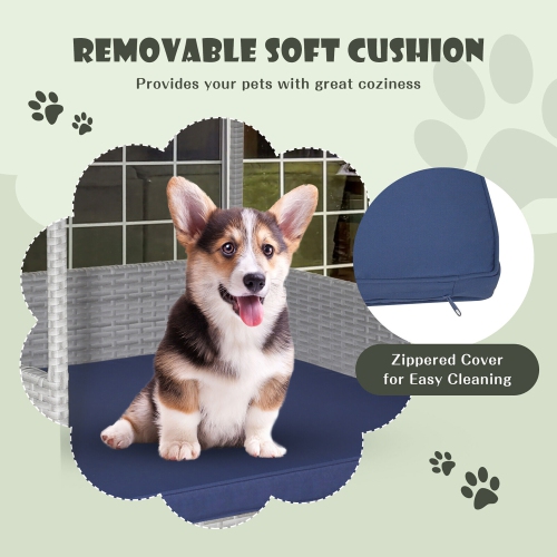Gymax Wicker Dog House Weather-Resistant Raised Rattan Pet Bed w/ Detachable Cushion