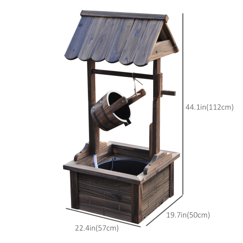 Outsunny Outdoor Wooden Wishing Well Fountain with Adjustable Water Flow Rate, Rustic Waterfall Fountain with Electric Pump, Water Bucket, for