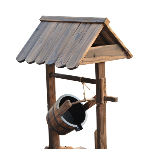Outsunny Outdoor Wooden Wishing Well Fountain with Adjustable Water Flow Rate, Rustic Waterfall Fountain with Electric Pump, Water Bucket, for