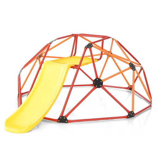 Gymax 8FT Climbing Dome w/ Slide Outdoor Kids Jungle Gym Dome Climber Red & Orange