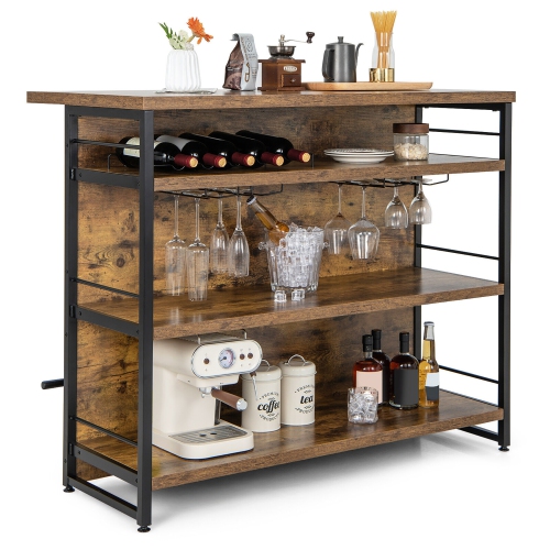 Gymax Industrial Kitchen Island Bar Table 4-Tier Storage Shelf Wine Rack Glass Holders