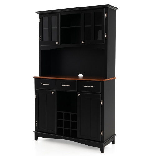 Gymax Buffet And Hutch Kitchen Storage Cabinet Cupboard w/ Wine Rack & Drawers Black