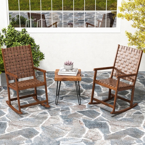 Gymax Rocking Chair with PU Seat & Rubber Wood Frame Safe & Smooth Rocking Motion