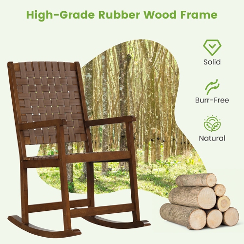Gymax Rocking Chair with PU Seat & Rubber Wood Frame Safe & Smooth Rocking Motion