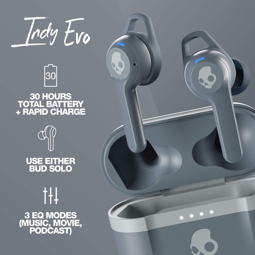 Skullcandy Indy Evo In-Ear Sound Isolating True Wireless Earbuds - Chill Grey