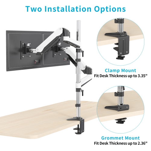 SHOPPINGALL Extra Long Vertically Stacked Dual Gas Spring Monitor Arm for 15”-32” Screens, Both Desk Clamp and Grommet Mounting Options in The Box -