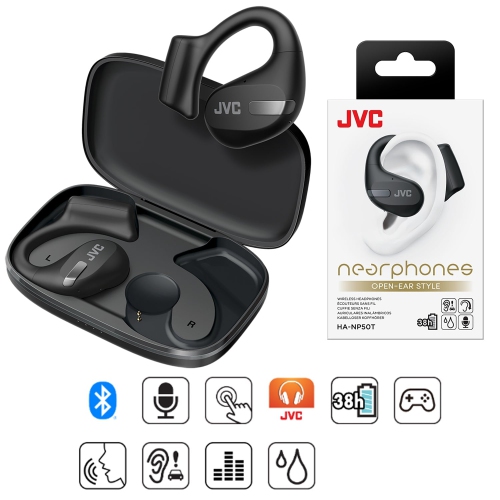 JVC – Écouteurs bouton sans fil, Bluetooth 5,3 avec microphone et étui de chargement, noir
