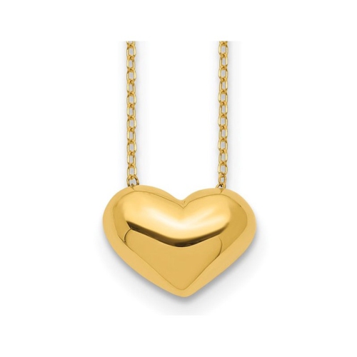 GEM AND HARMONY  14K Gold Puffed Heart Charm Necklace Pendant With 18 Inch Chain In Yellow