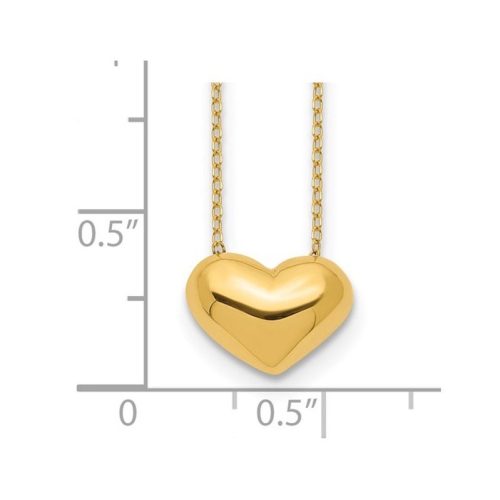 14K Yellow Gold Puffed Heart Charm Necklace Pendant with 18 Inch Chain