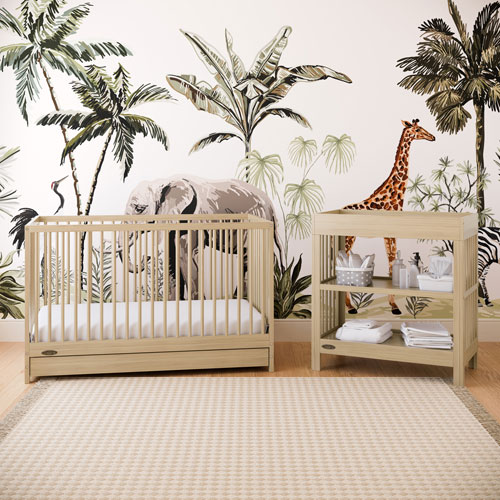 Table à langer à 2 tablettes Teddi de Graco avec coussin à langer - Bois flotté