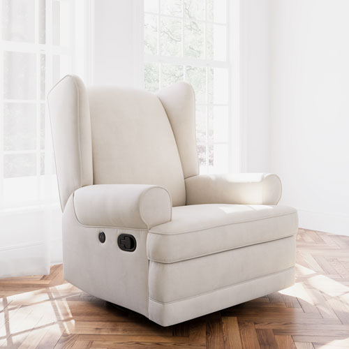 Fauteuil coulissant inclinable recouvert à ailettes Serenity de Storkcraft avec port de chargement USB - Ivoire