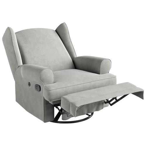 Storkcraft Serenity Wingback Upholstered Reclining Glider with USB Charging Port - Steel