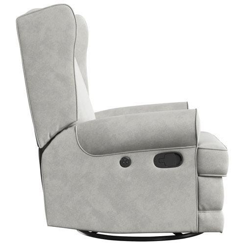 Storkcraft Serenity Wingback Upholstered Reclining Glider with USB Charging Port - Steel