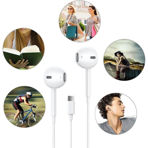 USB-C Headphones Earphones Earbuds with Mic Volume Control Compatible for iPhone 15 Series Samsung Google Motorola