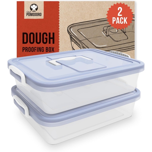 Chef Pomodoro Large Pizza Dough Proofing Box Kit 2-Pack, 17 x 13-Inch, Pizza Dough Container, Fits 6-8 Dough Balls, 2 Trays and 2 Covers