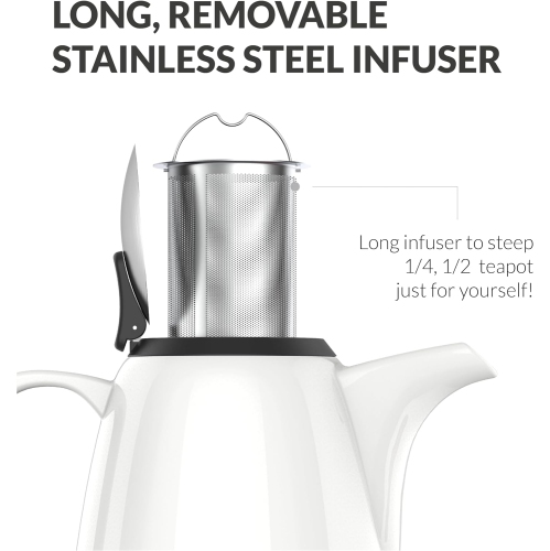 Théière blanche haut de gamme Verre, grande théière avec passoire, 47&nbsp;oz/1400&nbsp;ml, théière en céramique avec poignée résistante à la chaleur