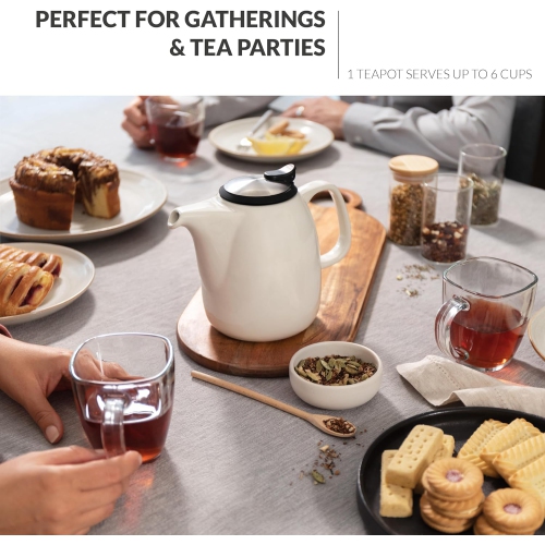 Théière blanche haut de gamme Verre, grande théière avec passoire, 47&nbsp;oz/1400&nbsp;ml, théière en céramique avec poignée résistante à la chaleur