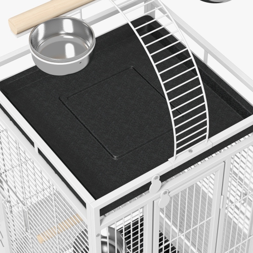 PawHut 61.5 Inch Bird Cage Parrot Parakeet House for Cockatiel with Stand, Pull Out Tray, Play Top, Storage Shelf, Wood Perch, Food Container, White