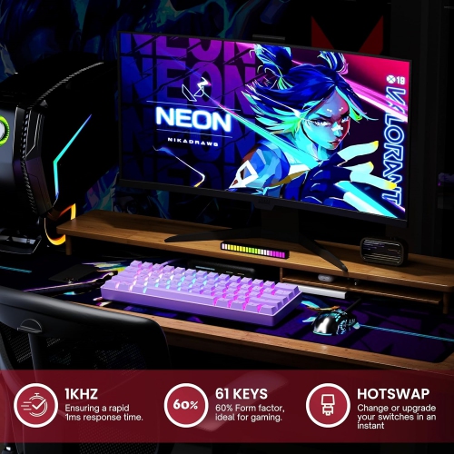 Mechanical Gaming Keyboard - 61 Keys Multi Color RGB Illuminated LED Backlit Wired Programmable for PC/Mac Gamer