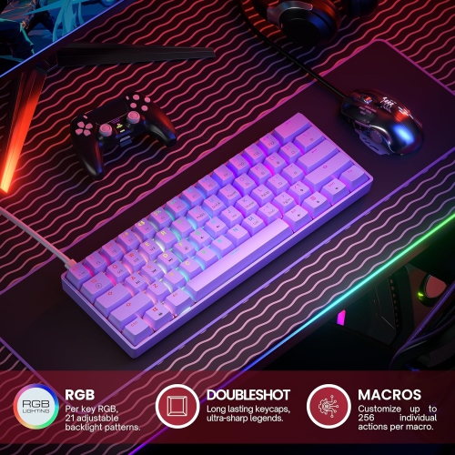 Mechanical Gaming Keyboard - 61 Keys Multi Color RGB Illuminated LED Backlit Wired Programmable for PC/Mac Gamer