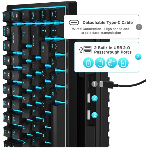 Blue Backlit 75% Triple Mode BT5.0/2.4G/USB-C Hot Swappable Mechanical Keyboard, 84 Keys Tenkeyless Mechanical Keyboard w/Detachable Frame &