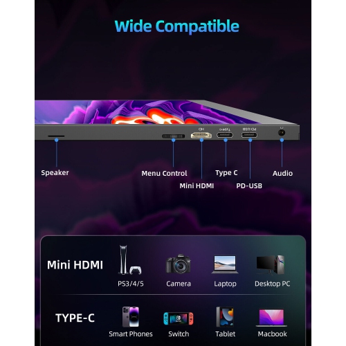 UPERFECT UGame K118 18" 2K 144Hz Portable Gaming Monitor with 100% DCI-P3, FreeSync, HDR, VESA Mount, and Eye-Care Features