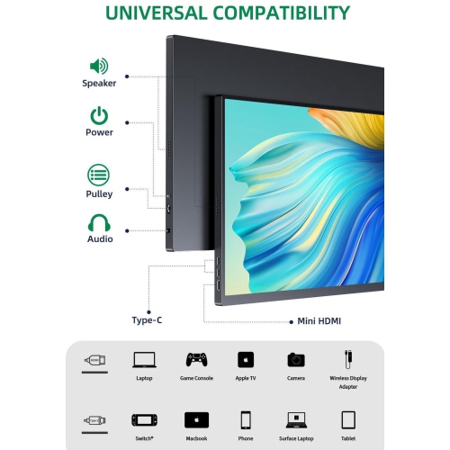 UPERFECT 18.5" 1080P Portable Monitor 120Hz Portable Gaming Monitor Switch Display w/VESA and Smart Cover For Xbox One