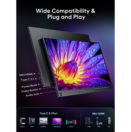 UPERFECT 18.5" 120Hz Portable Monitor 1080P HDMI Dual USB C Computer Gaming Monitors Freesync HDR w/VESA