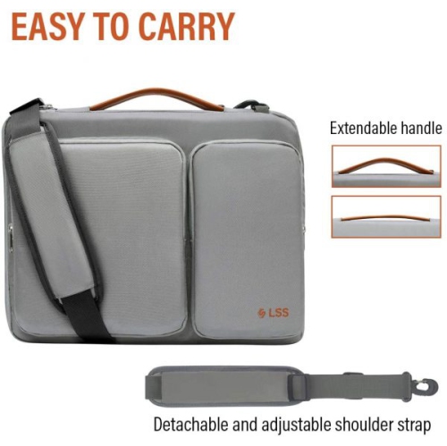 Sac LSS pour homme/femme - sac à bandoulière Cool, élégant et durable pour portable 14 à 15,6 po - comprend bandoulière antidérapante - Gris