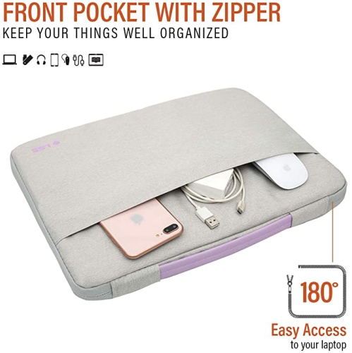 LSS Protective Laptop Sleeve Case with PU Leather Handle for Men/Women - Stylish & Durable Sleeve for 13”-13.5" Laptops, Laptop Sleeve - Light Grey