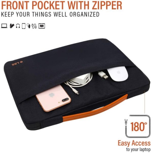 LSS Protective Laptop Sleeve Case with PU Leather Handle for Men/Women - Stylish & Durable Sleeve for 12"-12.9" Laptops, Cool Laptop Sleeve - Black