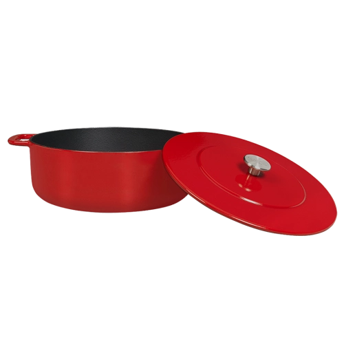 Combekk Cast Iron 24cm Red Dutch Oven and Dual-Handle Frying Pan, 2 Pc. Set