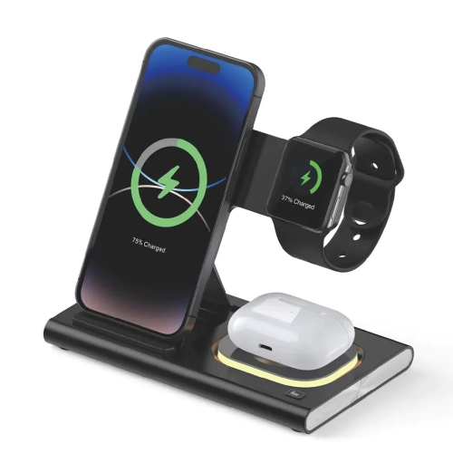 4 in 1 Magnetic Foldable Wireless Charger Stand Dock Station with Night Light for iPhone Apple Watch AirPods Pro