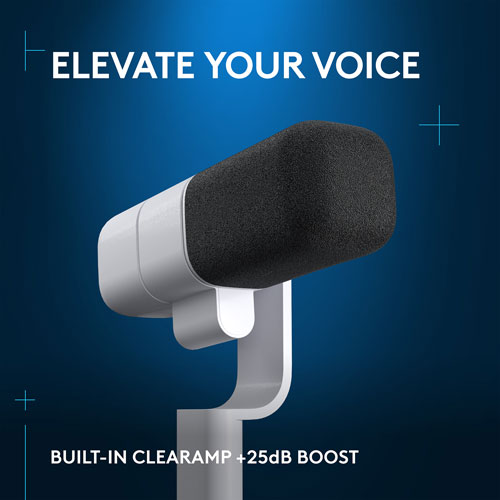 Microphone dynamique actif XLR diffusion jeu Yeti Studio Logitech G préampli actif ClearAmp - Blanc