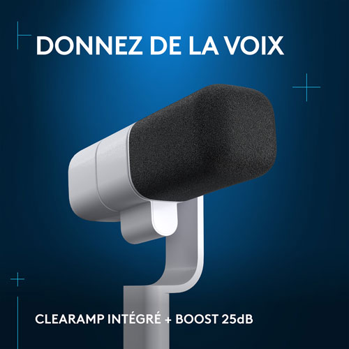 Microphone dynamique actif XLR diffusion jeu Yeti Studio Logitech G préampli actif ClearAmp - Blanc