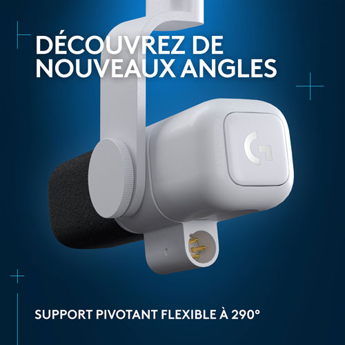 Microphone dynamique actif XLR diffusion jeu Yeti Studio Logitech G préampli actif ClearAmp - Blanc
