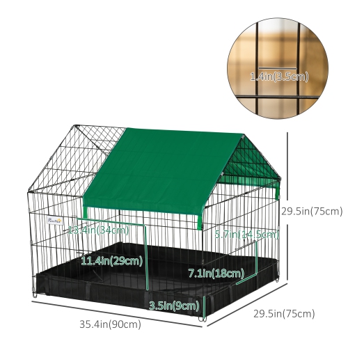 PawHut Metal Rabbit Cage with Water-resistant Cover, Outdoor Small Animal Cage, Cat Playpen Kennel Enclosure, Black