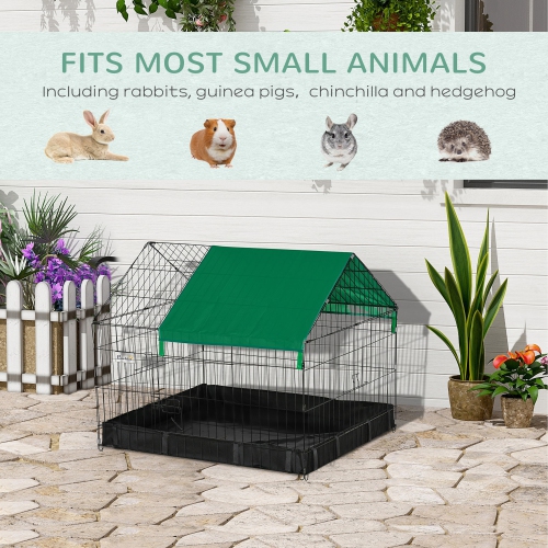 PawHut Metal Rabbit Cage with Water-resistant Cover, Outdoor Small Animal Cage, Cat Playpen Kennel Enclosure, Black
