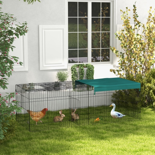 PawHut 87"L Small Animals Pet Playpen Catio Cage with Doors for Rabbits, Guinea Pig, Chicken, Chinchillas, Cat, Quail, Duck, Outdoor Indoor Use with