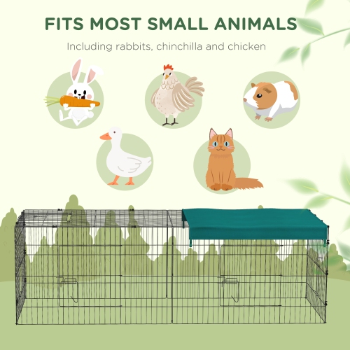 PawHut 87"L Small Animals Pet Playpen Catio Cage with Doors for Rabbits, Guinea Pig, Chicken, Chinchillas, Cat, Quail, Duck, Outdoor Indoor Use with