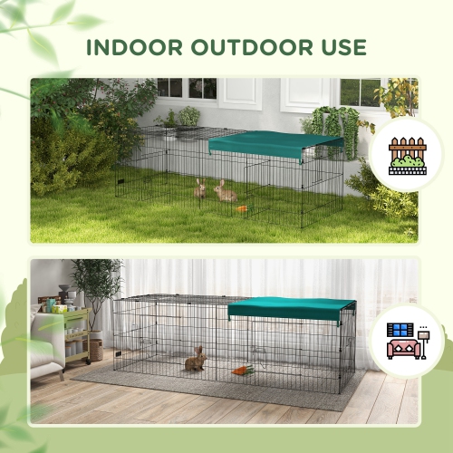 PawHut 87"L Small Animals Pet Playpen Catio Cage with Doors for Rabbits, Guinea Pig, Chicken, Chinchillas, Cat, Quail, Duck, Outdoor Indoor Use with