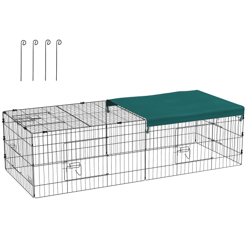 PAWHUT  73"l Small Animals Pet Playpen Catio Cage \w Doors for Rabbits, Guinea Pig, Chicken, Chinchillas, Cat, Quail, Duck, Outdoor Indoor Use \w